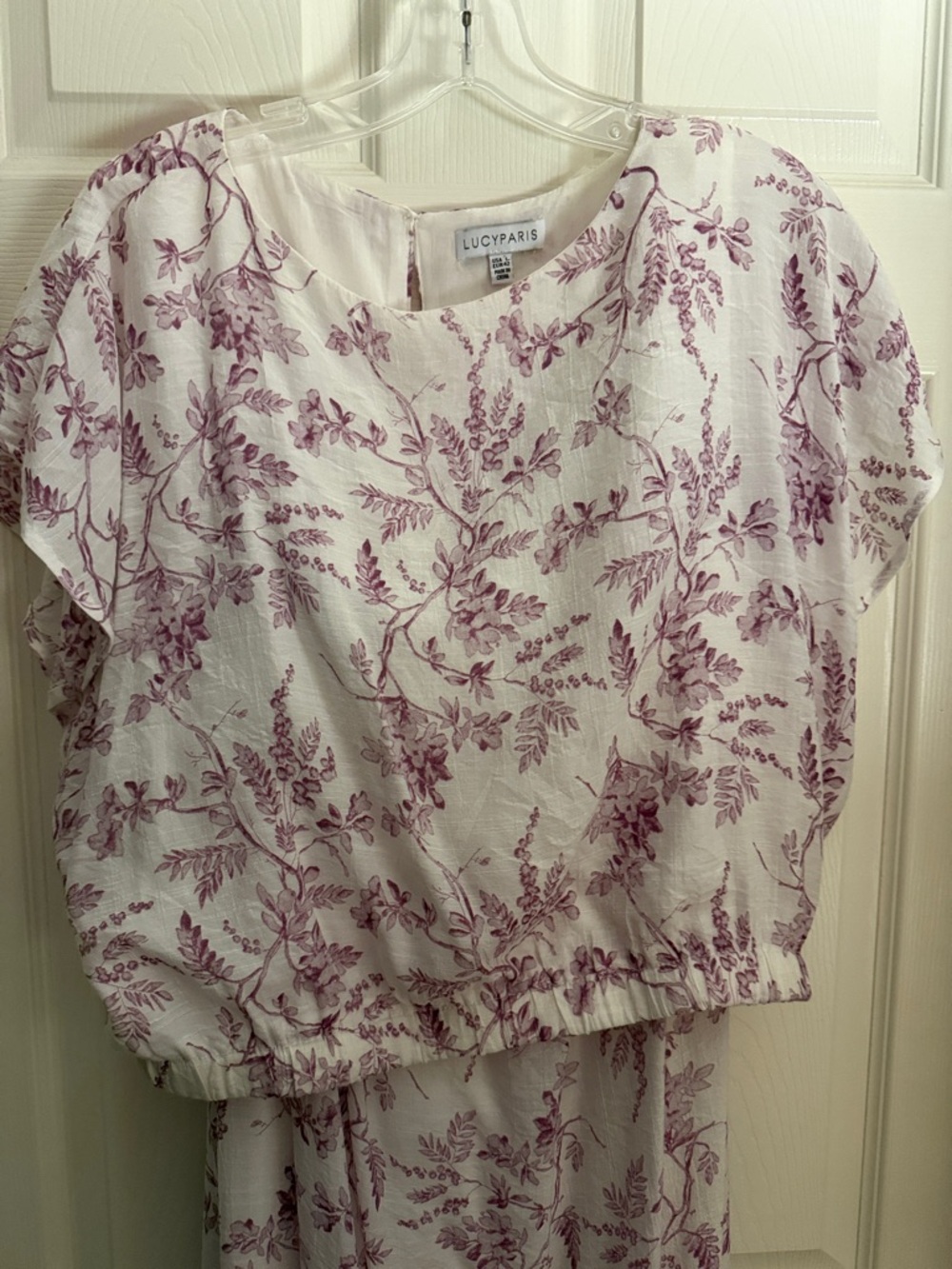 Lucy Paris White top and skirt set with lilac toile Floral Print